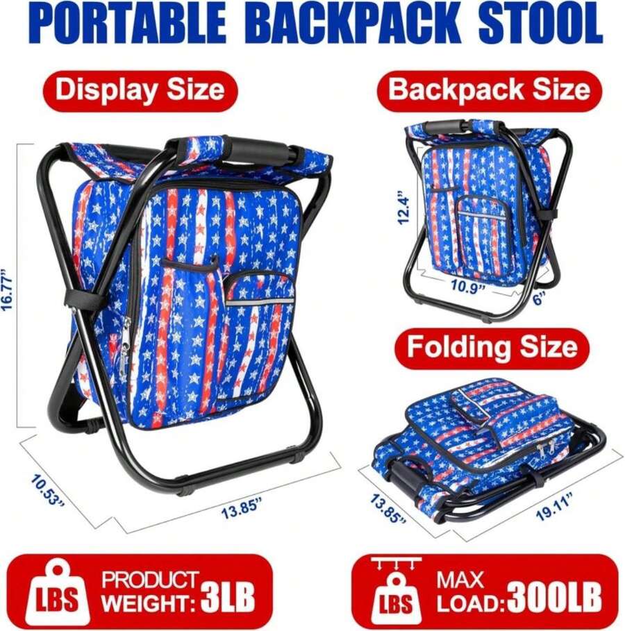 Fishing Backpack - Portable Backpack Stool Folding Chair 300