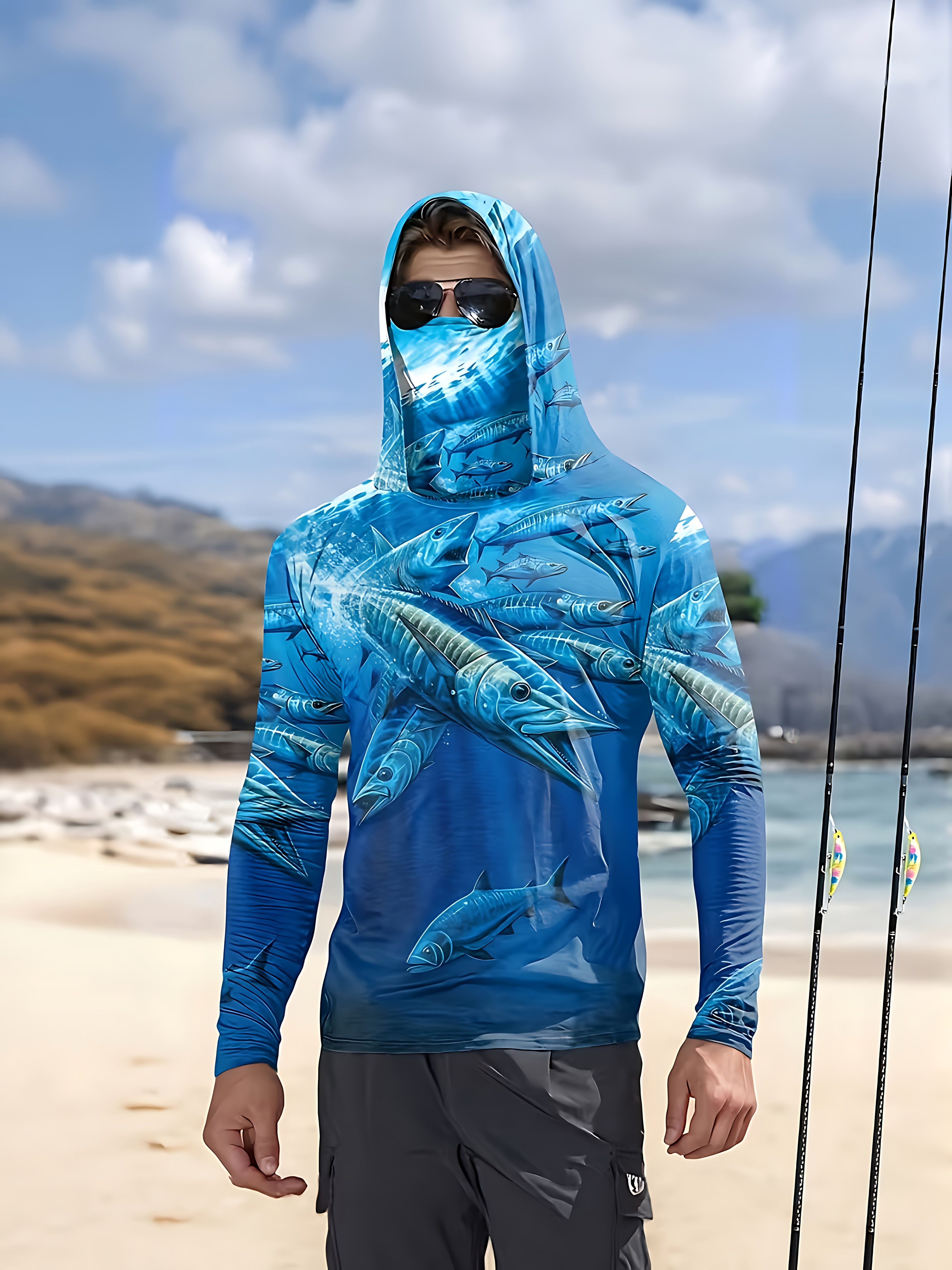 Fishing Shirt Hooded Men Fishi - Fishing Shirt Uv Protection ulasan dan harga