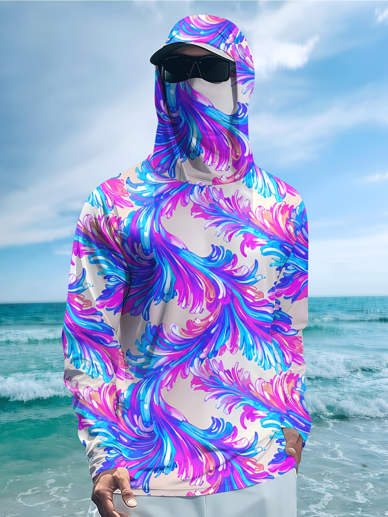 Men Hood Fishing Shirt long sl - Fishing Shirt Uv Protection ulasan dan harga
