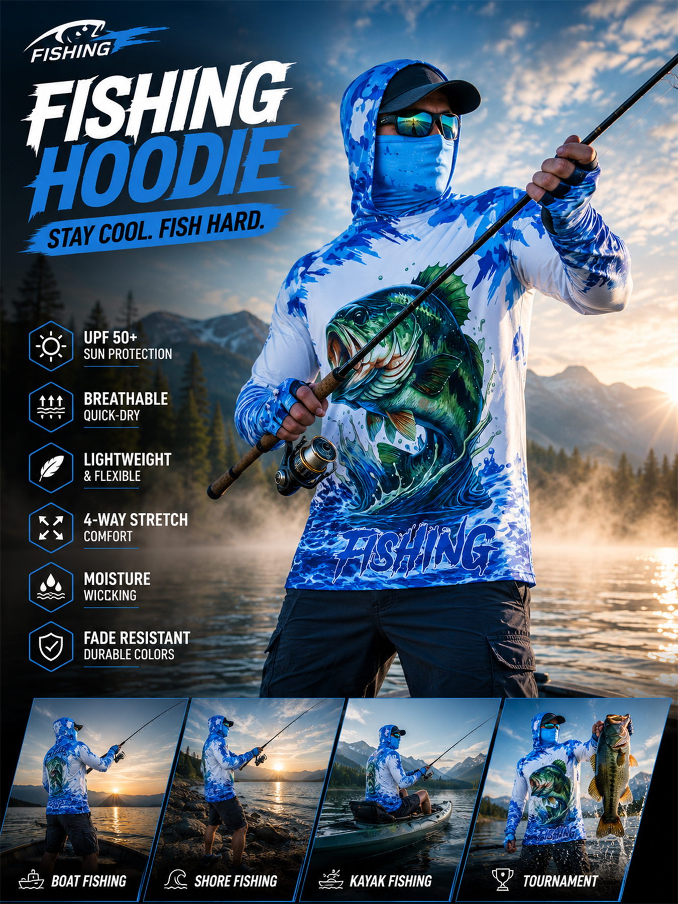 Fishing Hooded Shirt Upf 50 Fi - Fishing Shirt Uv Protection ulasan dan harga
