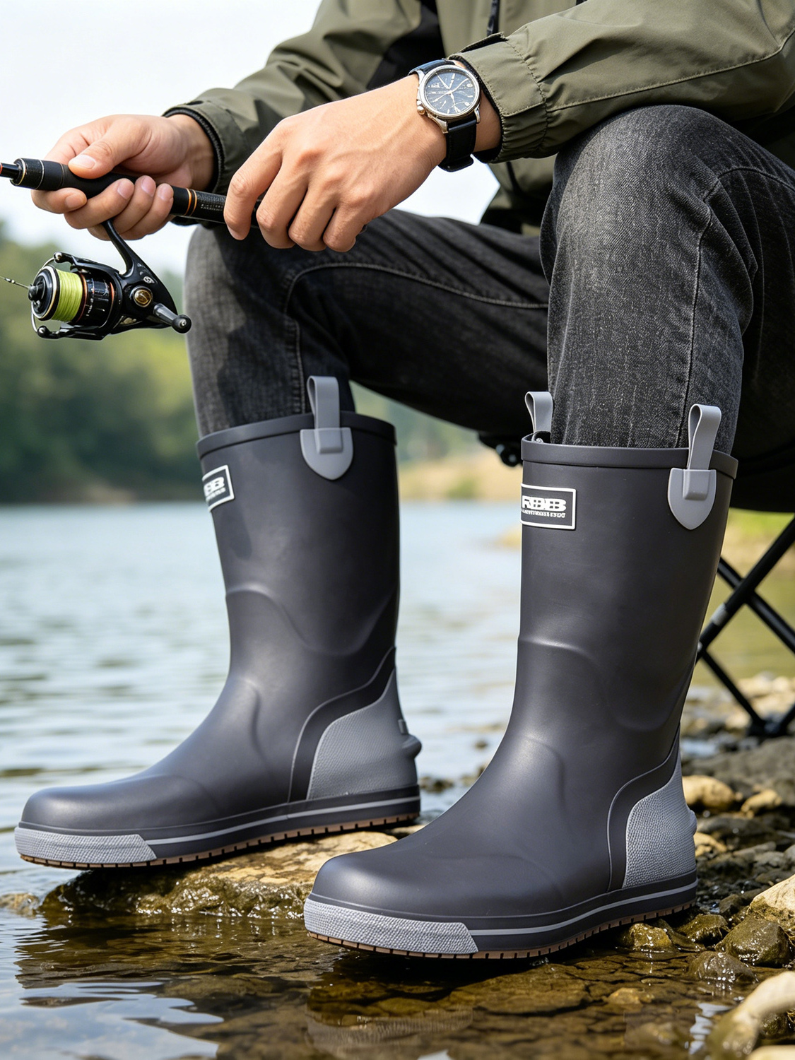 Men's Mid-High Rubber Rain Boo - Fishing Boots ulasan dan harga