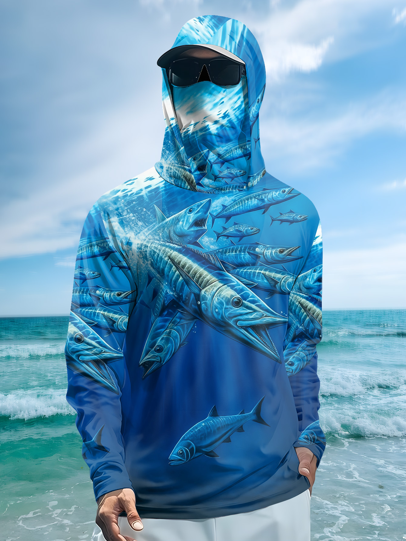 Men Hood Fishing Shirt long sl - Fishing Shirt Uv Protection ulasan dan harga
